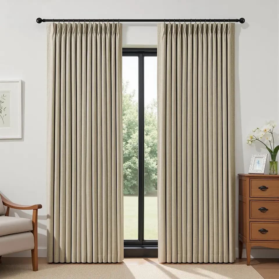 IVAPUPU Sand Pinch Pleated Full Blackout Linen Curtains 95 Inches Long