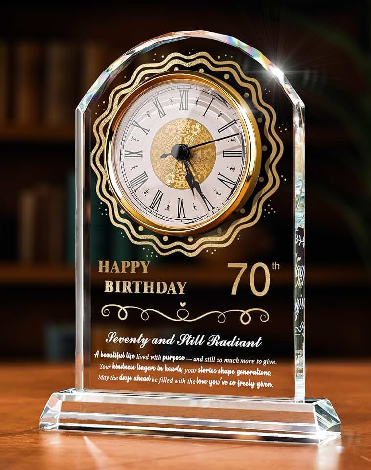 70th Birthday Gift for Women Men,70 Year Old Crystal Quartz Clock