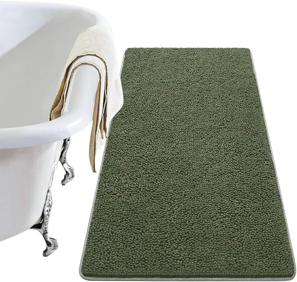 LOCHAS Luxury Bathroom Rug Shaggy Bath Mat 24 x 48 Inch, Olive Green