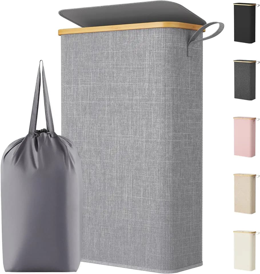Lifewit 65L Slim Laundry Hamper with Lid and Removable Bag, Gray