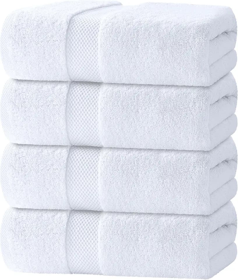 White Classic Luxury White Bath Towels - 4 Pack, 100% Turkish Cotton, 27x54