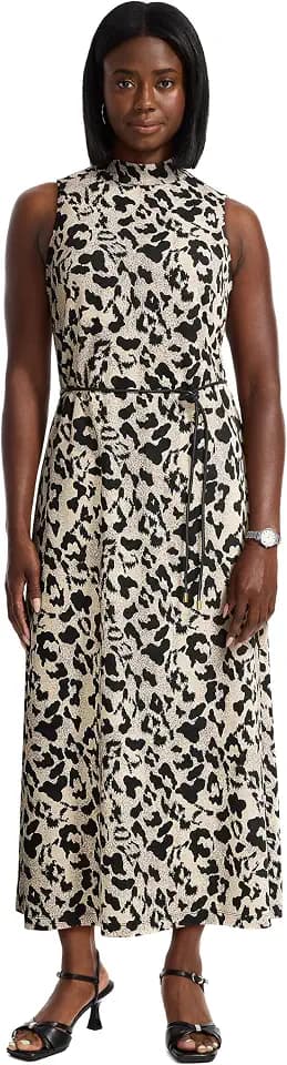 Anne Klein Women's Sleeveless Cheetah Print Mesh Midi Dress