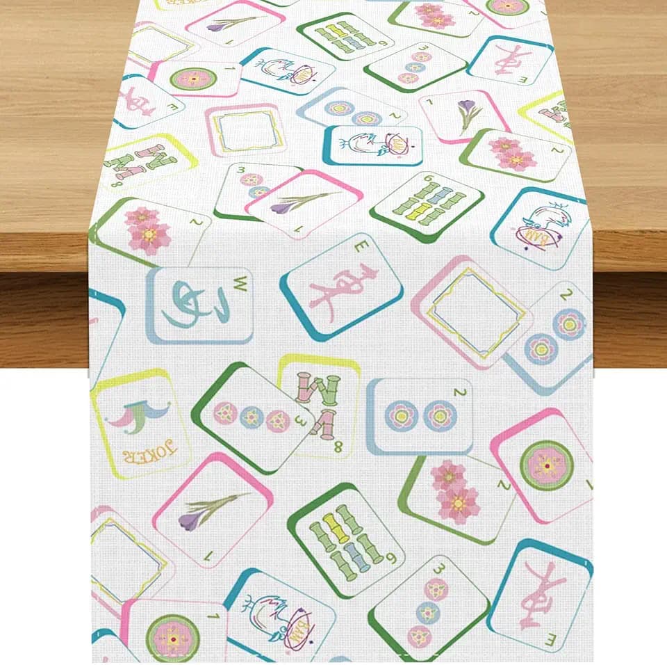 Mahjong Party Decorations Table Runner Mah Jong Game Night Club Birthday Supply Celebration Dining Home Kitchen Island Decor (13" x 72")