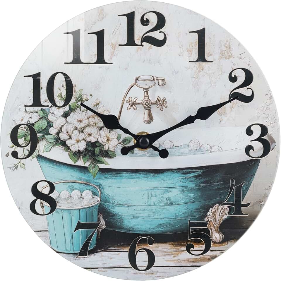 10 Inch Bathroom Wall Clock Rustic Waterproof Glass Wall Clock