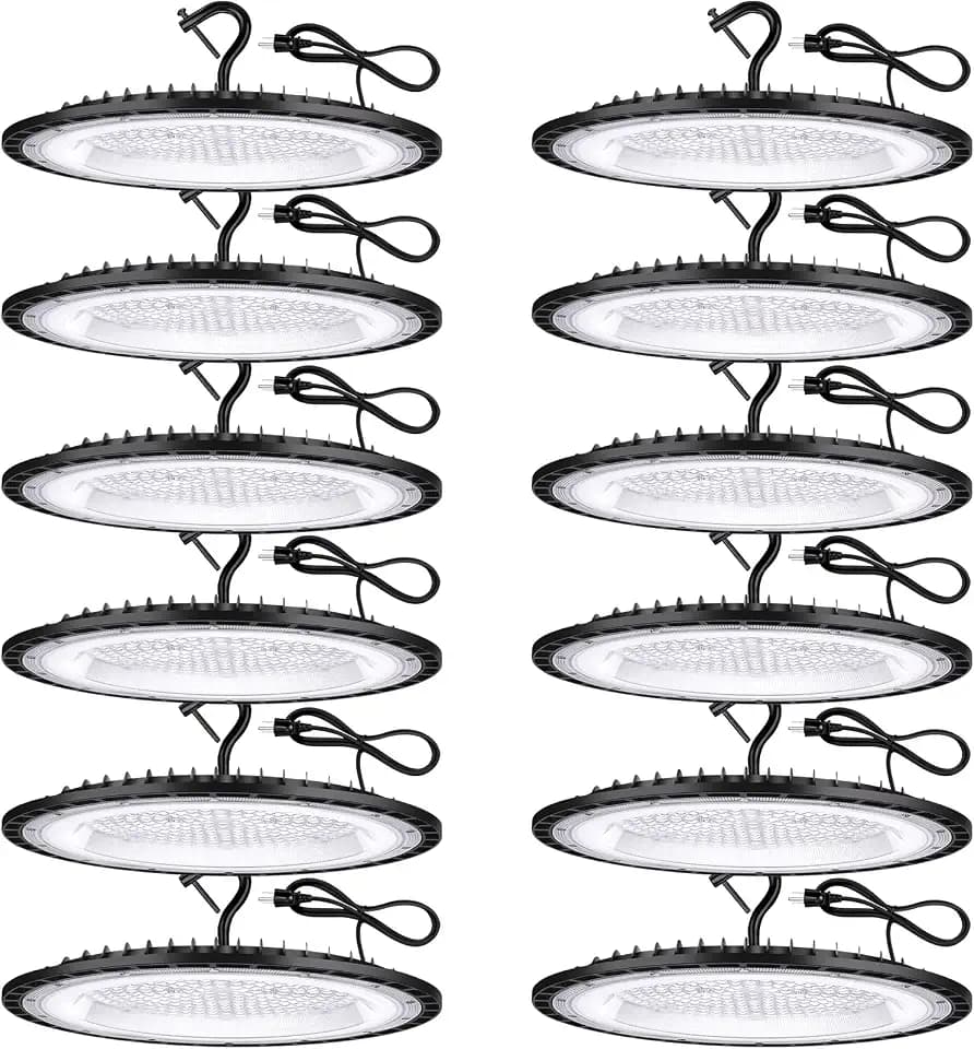 YANYCN 12 Pack 200W UFO LED High Bay Lights,120VAC IP66 Waterproof,850W MH/HPS 30800LM 5000K Daylight with Plug Commercial Bay Lighting for Barn,Gym,Factory,Warehouse,Shop,Workshop,Gym