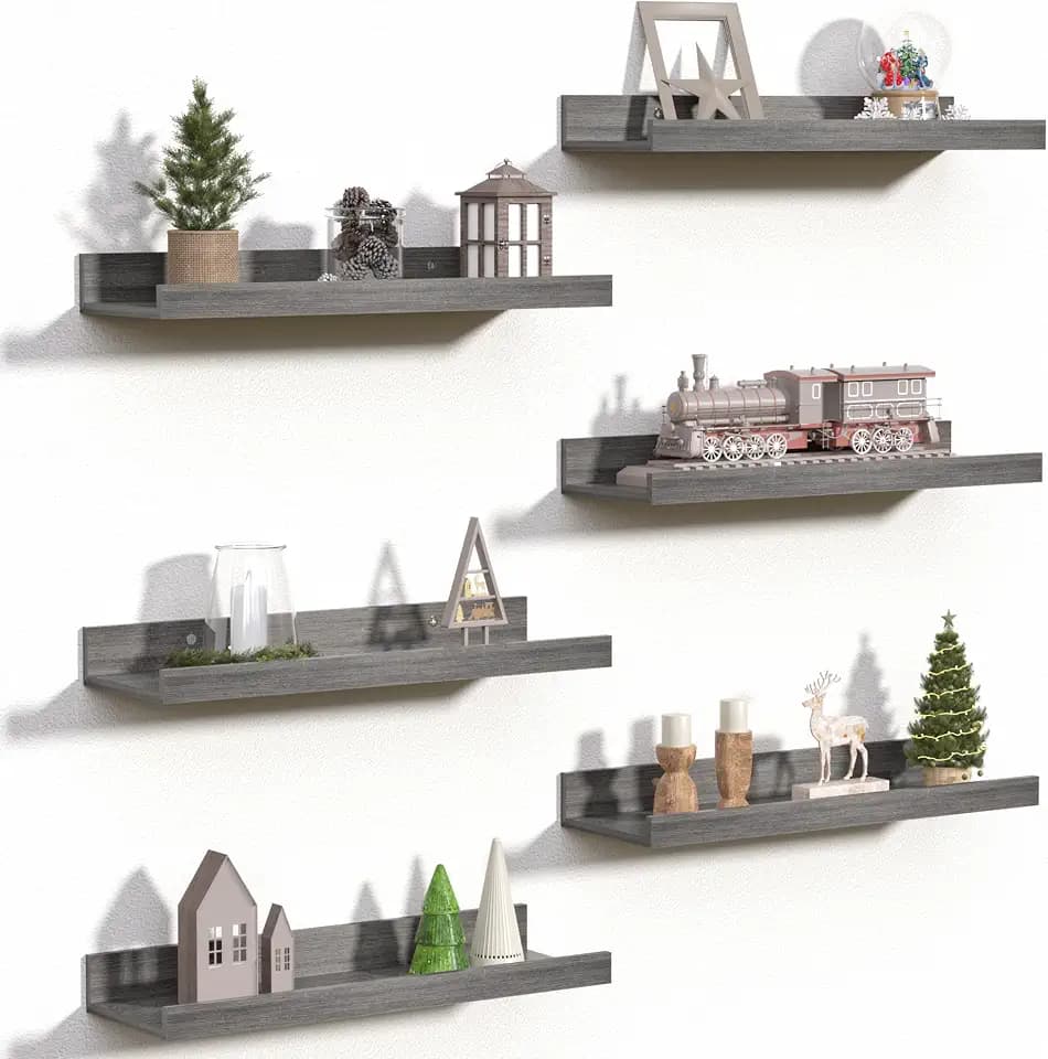 upsimples Floating Shelves for Wall Decor and Storage, Grey, 6Pcs 15.7''