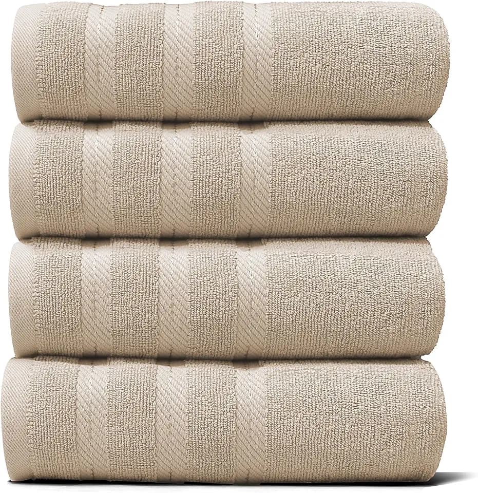 Hearth & Harbor Luxury Hand Towels - 100% Ring Spun Cotton Hand Towels for Bathroom, Shower, Spa, Soft & Absorbent Towels, 4 Piece Set, Beige