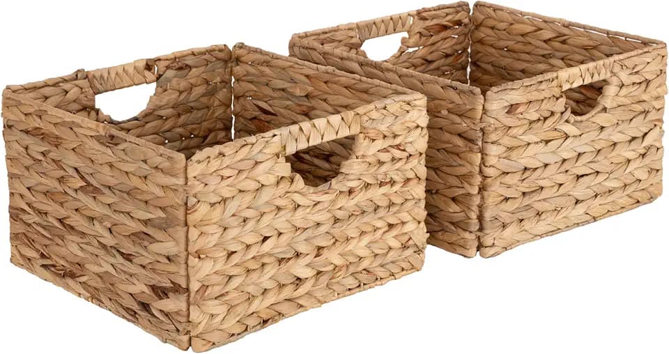 Seville Classics Premium Natural Handwoven Portable Laundry Bin Basket with Carrying Handles, Household Storage for Clothes, Linens, Sheets, Toys, Natural Water Hyacinth, Rectangular (2-Pack)
