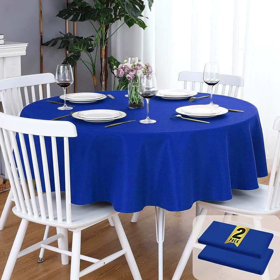 FOLINS&HOME 2 Pack Royal Blue Round Waterproof Tablecloth, 60 Inch
