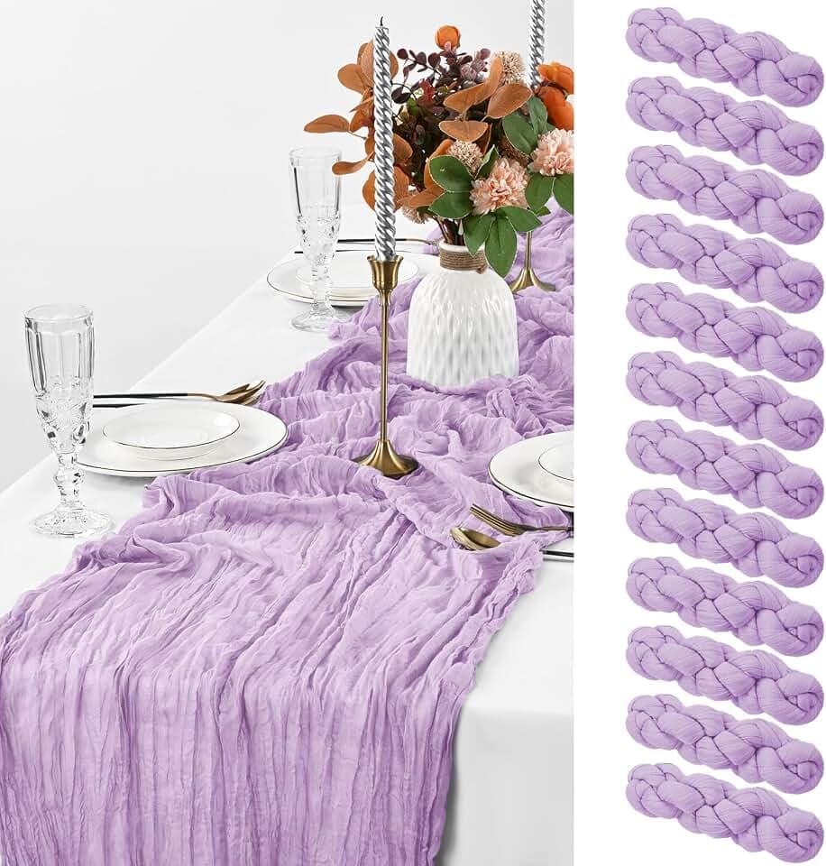 Pesonlook 12 Pack Light Purple Cheesecloth Table Runner Long, 21.5×120 Inch