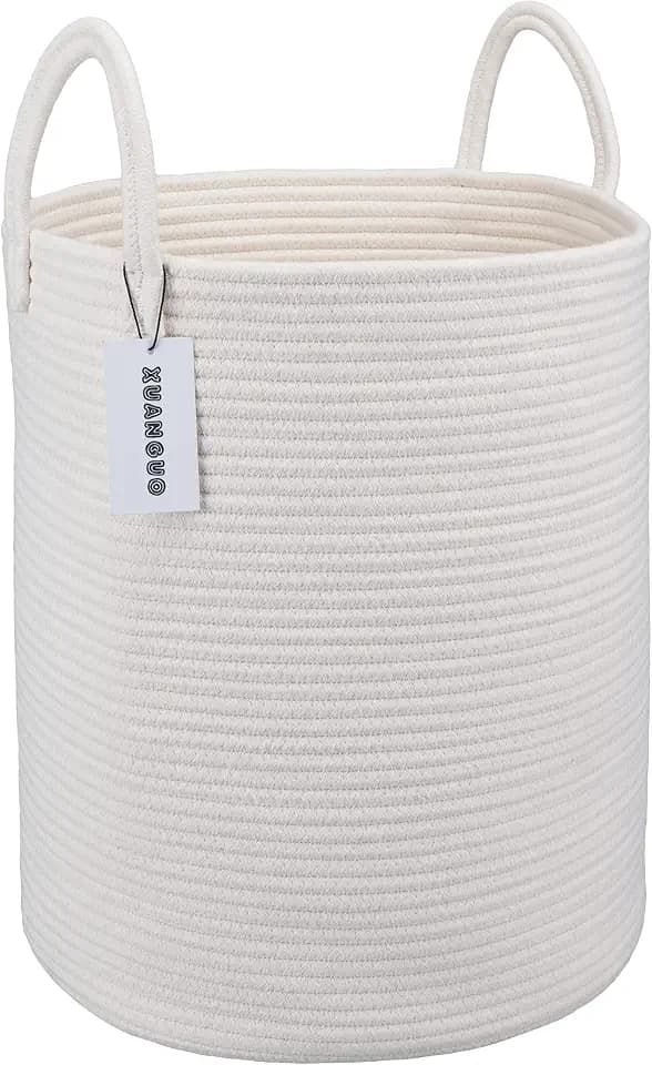 XUANGUO White Cotton Rope Laundry Basket Hamper for Clothes Large