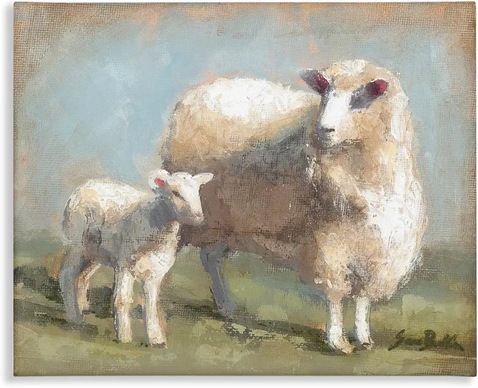 Sheep and Lamb Farm Landscape, 36 x 48 Inch Canvas Wall Art