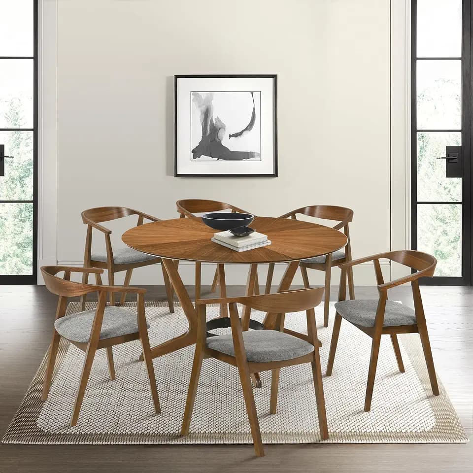 Armen Living Santana Wood Dining Chair in Walnut Finish with Charcoal Fabric - Set of 6