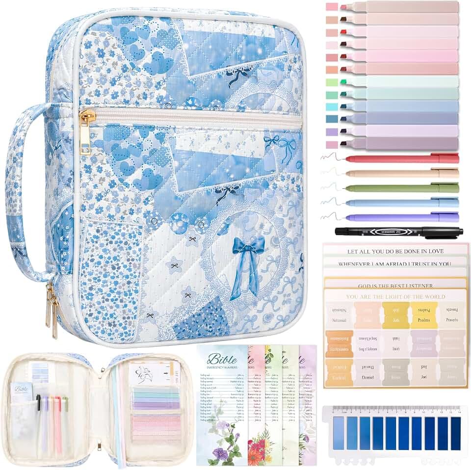 XKDOUS Bible Cover Case for Women Bible Bag Journaling Kit w/Study Supplies