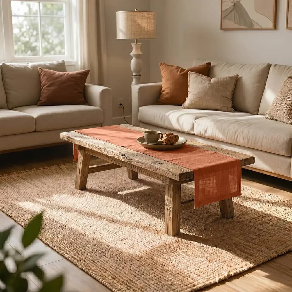 Solino Home 100% Pure Linen Table Runner Cinnamon Woven, Diana 14 x 48 in