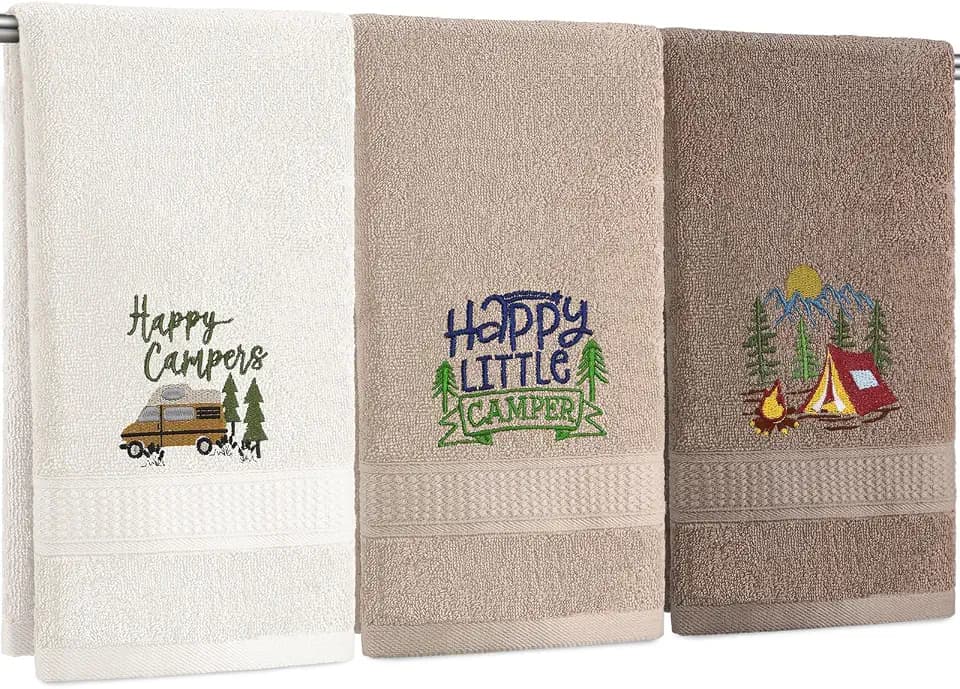 3 Pcs Camping Themed Hand Towels for Bathroom 14x29 in Cotton