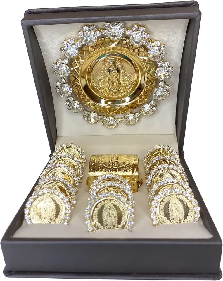 Angelitos de Mexico Wedding Arras Coins Ceremonial Classic Artisanal Gold-plated Our Lady of Guadalupe La Guadalupana
