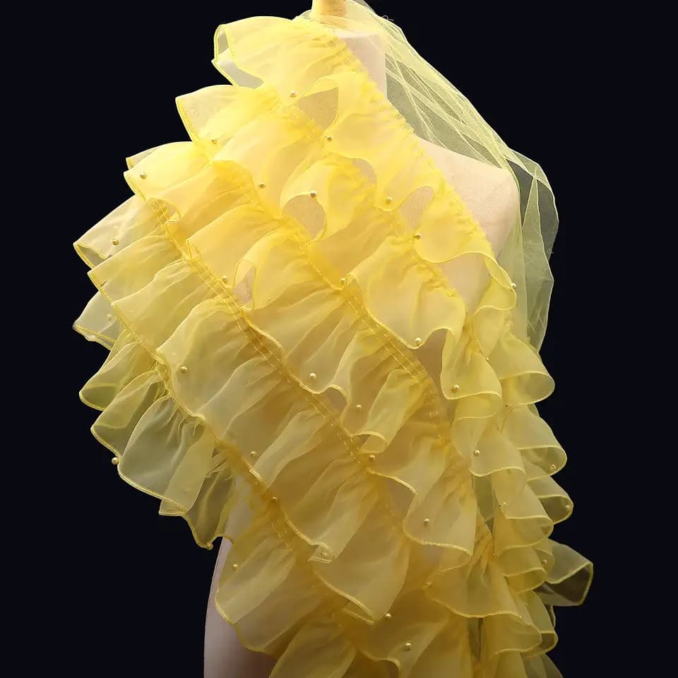 Ruffle Lace Trim 18 Inch Wide Ruffle 5-Layer Pleated Mesh Ribbon for Wedding Decor, Bridal Crafts, Costume Sewing (Yellow)