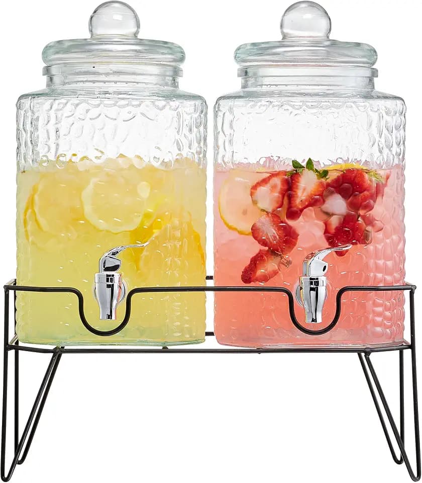 Style Setter Premium Glass Drink Beverage Dispensers, 1.5 Gal, Set of 2