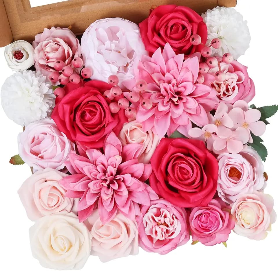 26PCS Artificial Flowers, Fake Roses Box Combo Set for DIY Decor