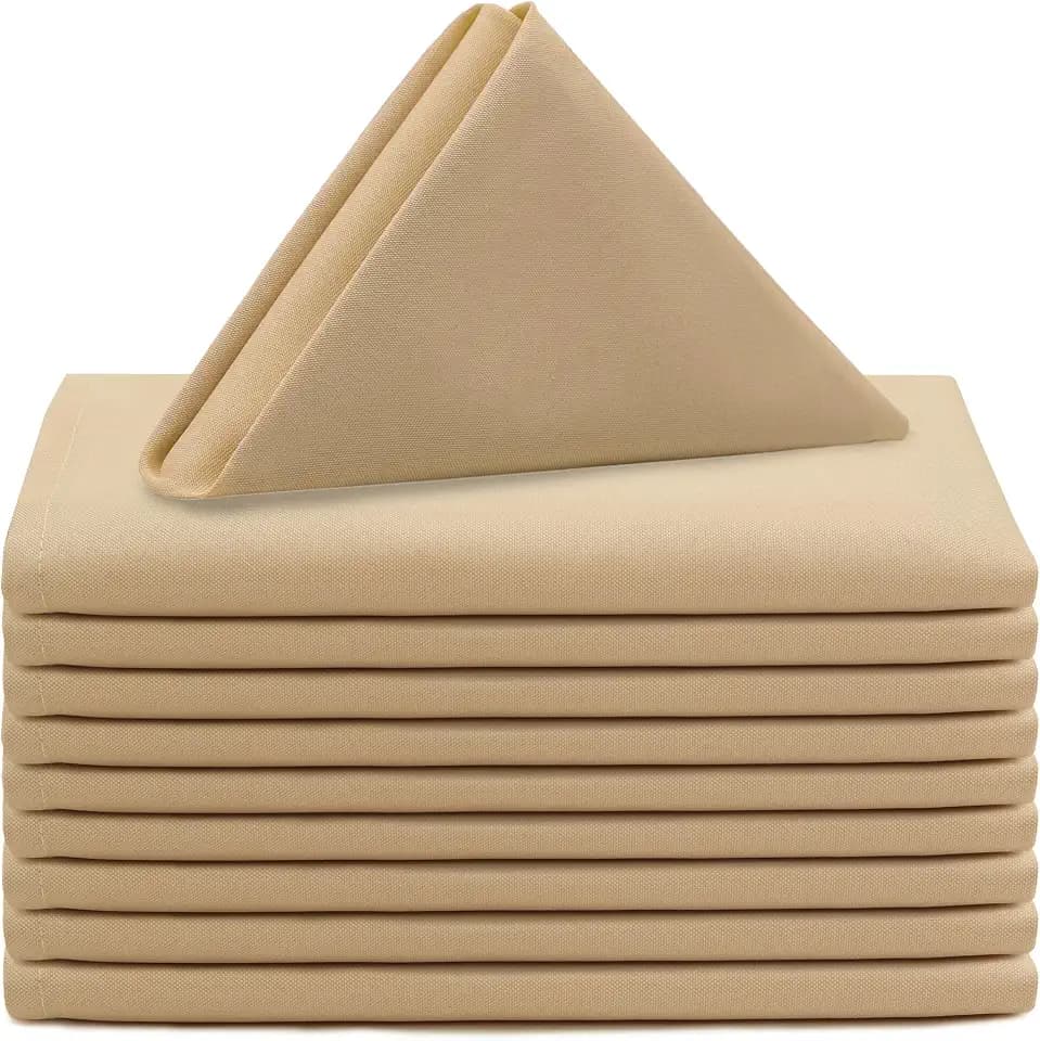 Your Chair Covers Cloth Polyester Napkins, 20 x 20 Inch, Washable Dinner Fabric Linen Napkins with Hemmed Edges for Restaurant, Wedding and Holiday Pack of 10 (Champagne)