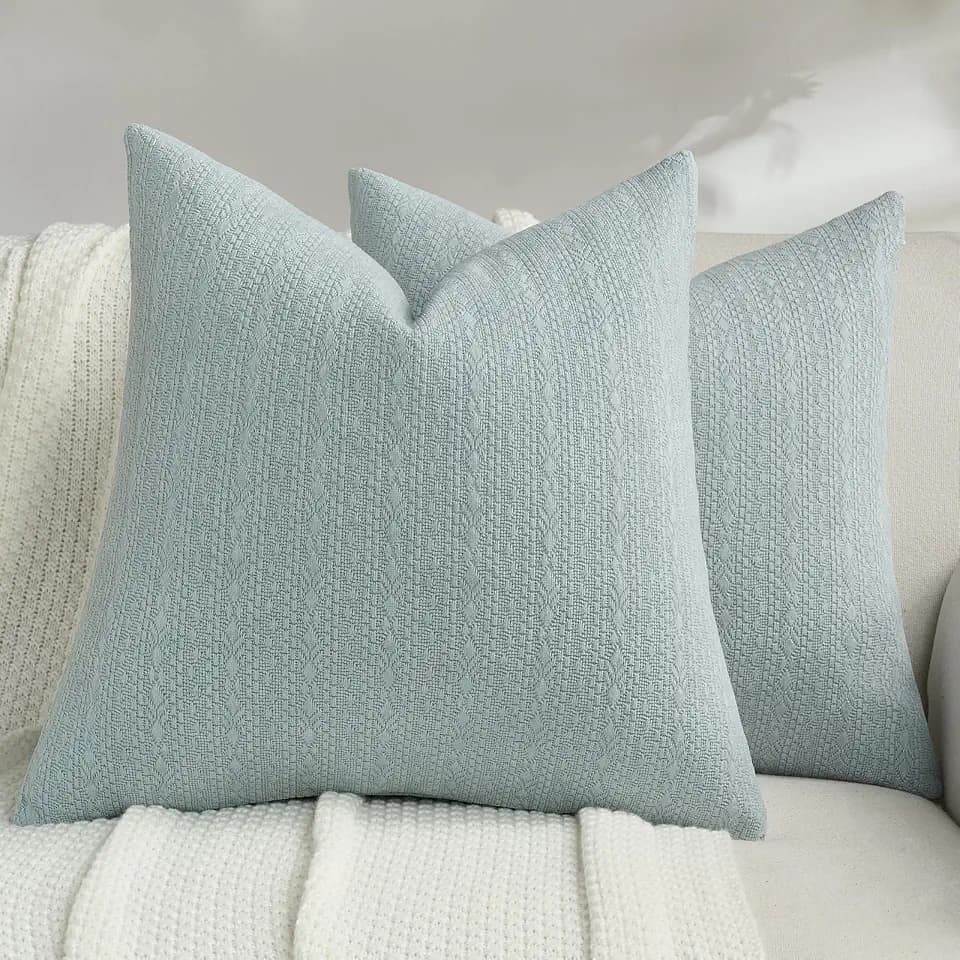 FUTEI Pack of 2 Chenille Throw Pillow Covers 16x16 Inch, Dusty Blue