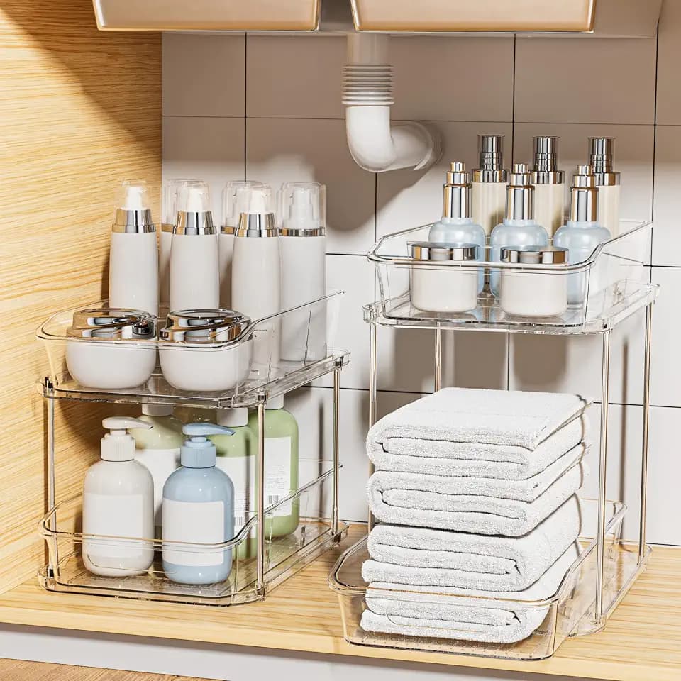 Delamu Bathroom Under Sink Organizers and Storage, 2 Pack, Clear