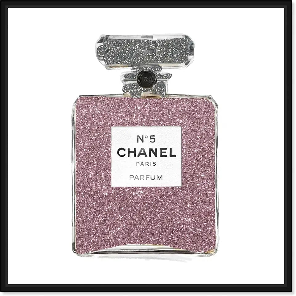 The Oliver Gal Artist Co. Fashion and Glam Framed Wall Art Canvas Prints Classic Number 5' Perfumes Home Décor, 12" x 12", Pink, Gray