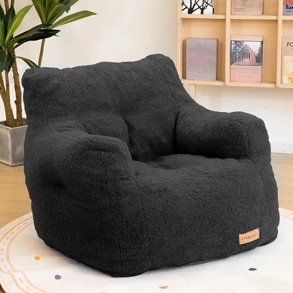 Cvortll Bean Bag Chair with Filler, Bean Bag Sofa with Tufted Soft Stuffed Filling, Fluffy and Lazy Sofa, Comfy Cozy BeanBag Chairs with Memory Foam for Dorm, Apartment, Living Room (Black)