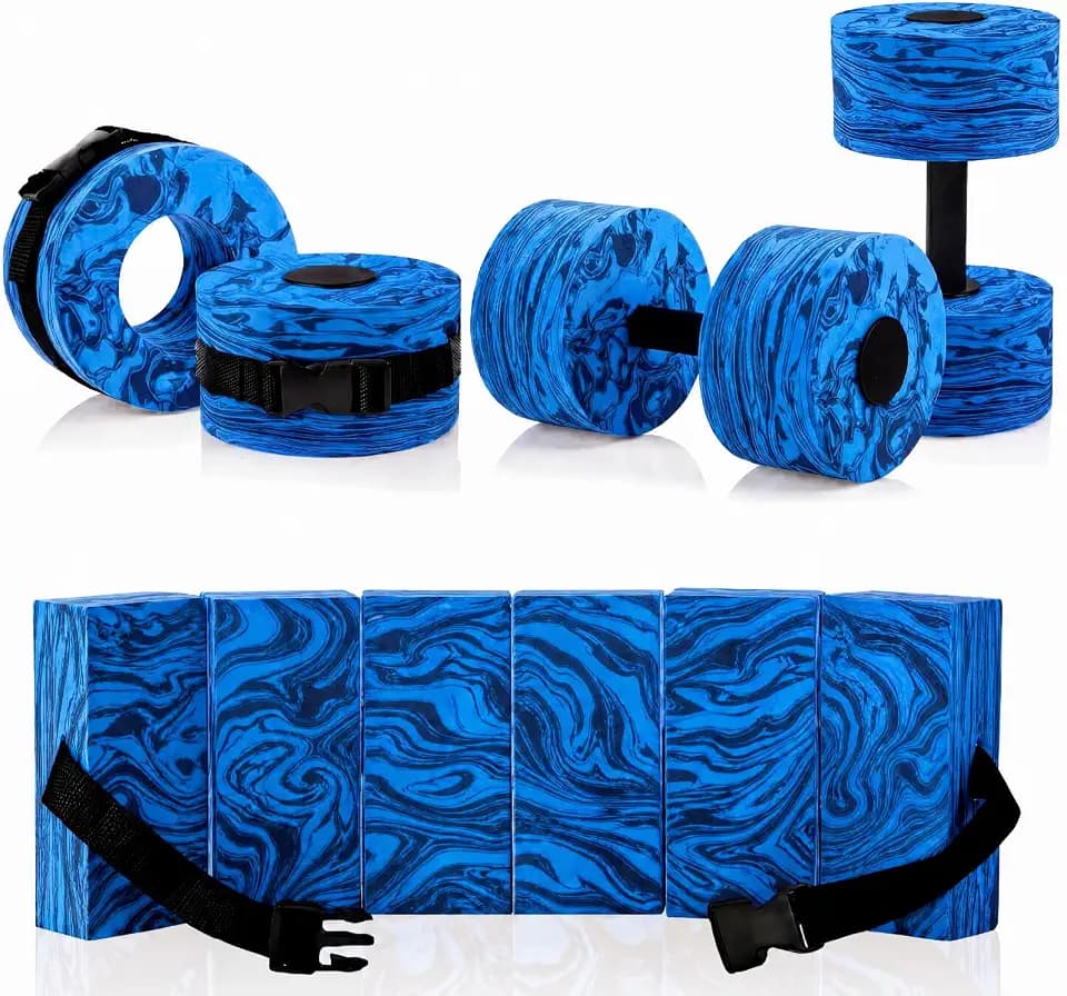5 Pcs Water Aerobics Equipment Set, Pool Exercise Equipment for Adults with Swim Belt, EVA Pool Weights Dumbbells and Ankle Weights, Water Aerobics Weight Set(Cyan,White,Classic)