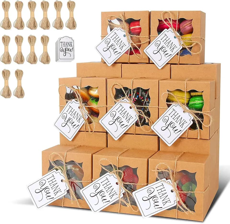 KPOSIYA 120pcs Small Cookie Boxes with Window, 4x4x2.5 Brown Bakery Box