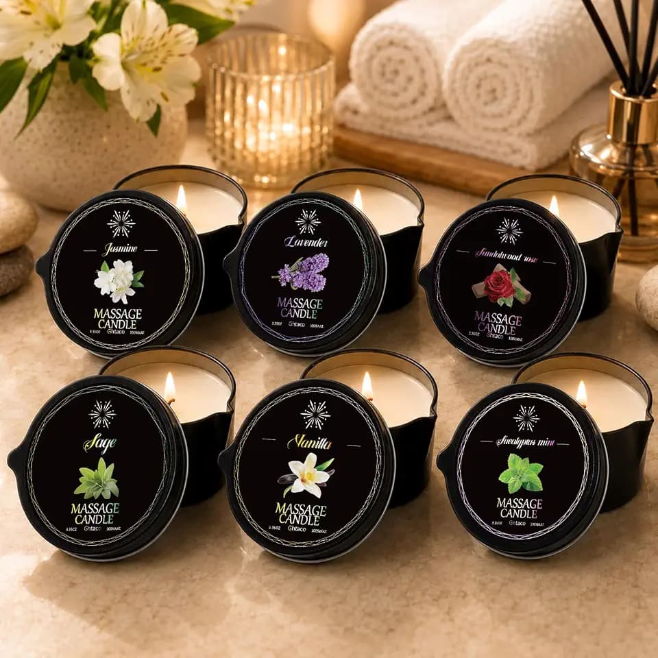 Low Temperature Massage Oil Candle Set, 2.35oz Natural Soy Wax