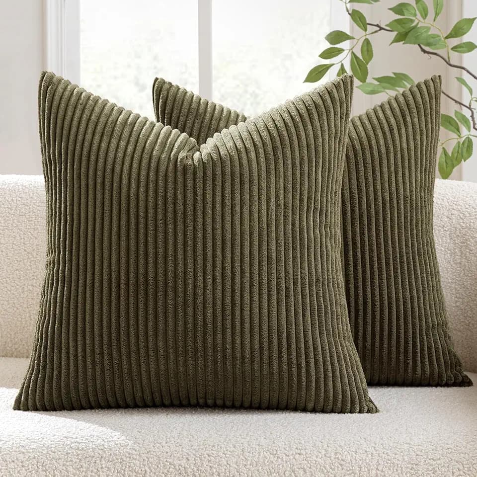 MIULEE Euro Corduroy Throw Pillow Covers Set of 2 24x24 Olive Green