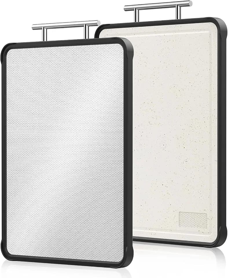 Stainless Steel Cutting Board, 16" x 11" Double Sided Steel Cutting Boards for kitchen, Food Grade Pure 316/PP Chopping Board with Juice Groove for Meat, Dishwasher Safe, 1PCS