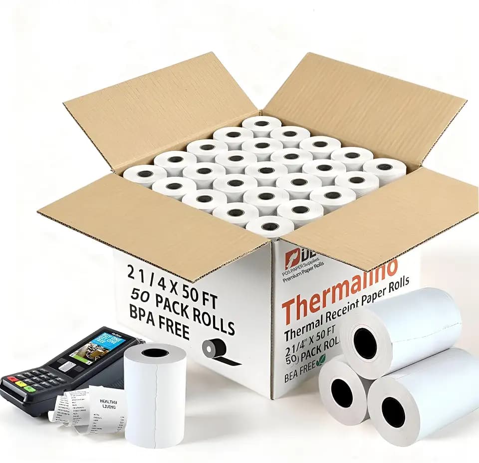 (50 Rolls) 2 1/4 X 50' BPA-Free Thermal Paper Receipt Rolls Fits All Mini Clover Flex, Square Terminal POS Cash Register Printers Paper For Credit and Debit Card Machine 57mm