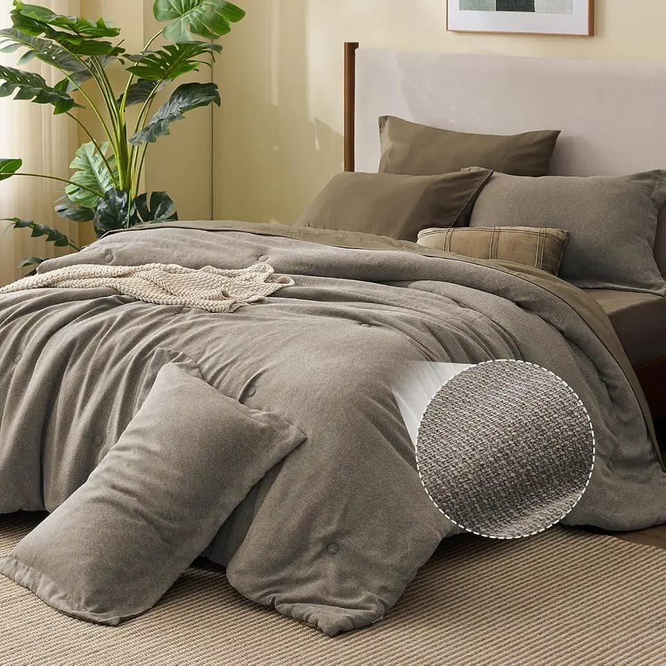 BEDELITE Queen Comforter Set 7 Pieces, Dark Brown Bed in a Bag
