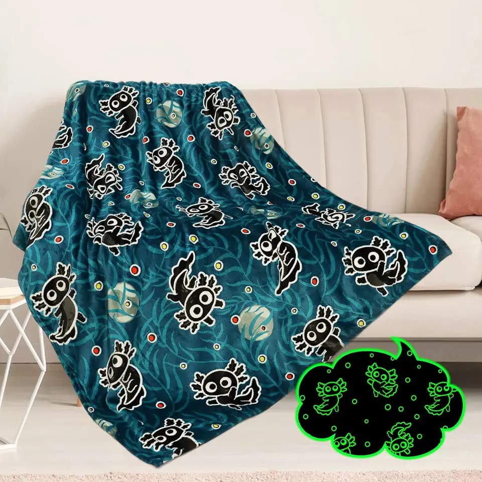 Axolotl Blanket Kids Glow in The Dark Blanket Axolotl Gifts for Teens Girls Boys Cute Animal Salamander Toys Throw Blankets Soft Fleece Bedding Blankets