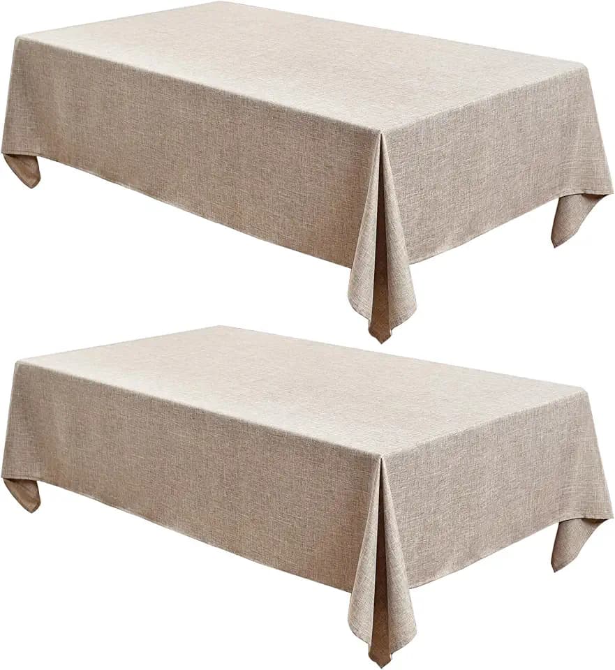 Fitable Faux Linen Tablecloths Rectangle 60 x 102 Inch - 2 Pack Neutral Table Clothes for 6-8 Foot Tables, Nature Faux Burlap Kitchen Table Cover for Dining, Party, Farmhouse, Banquet, Buffet