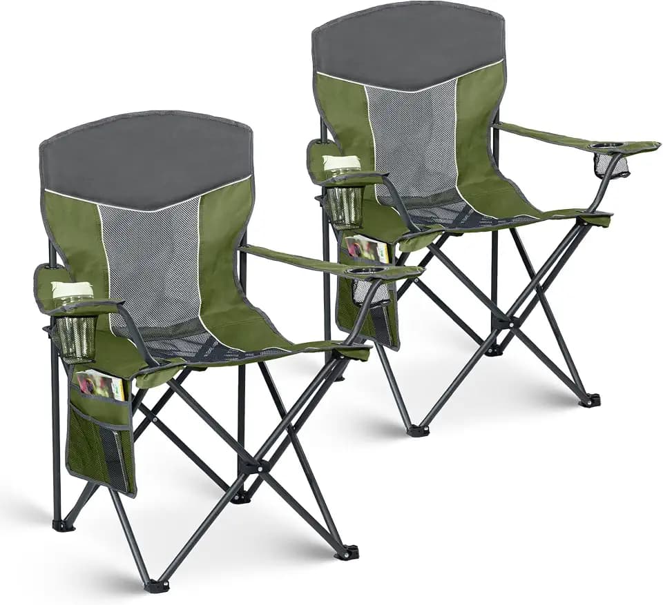 Oversized XL Camping Chair 2-Pack with Mesh Back, Green