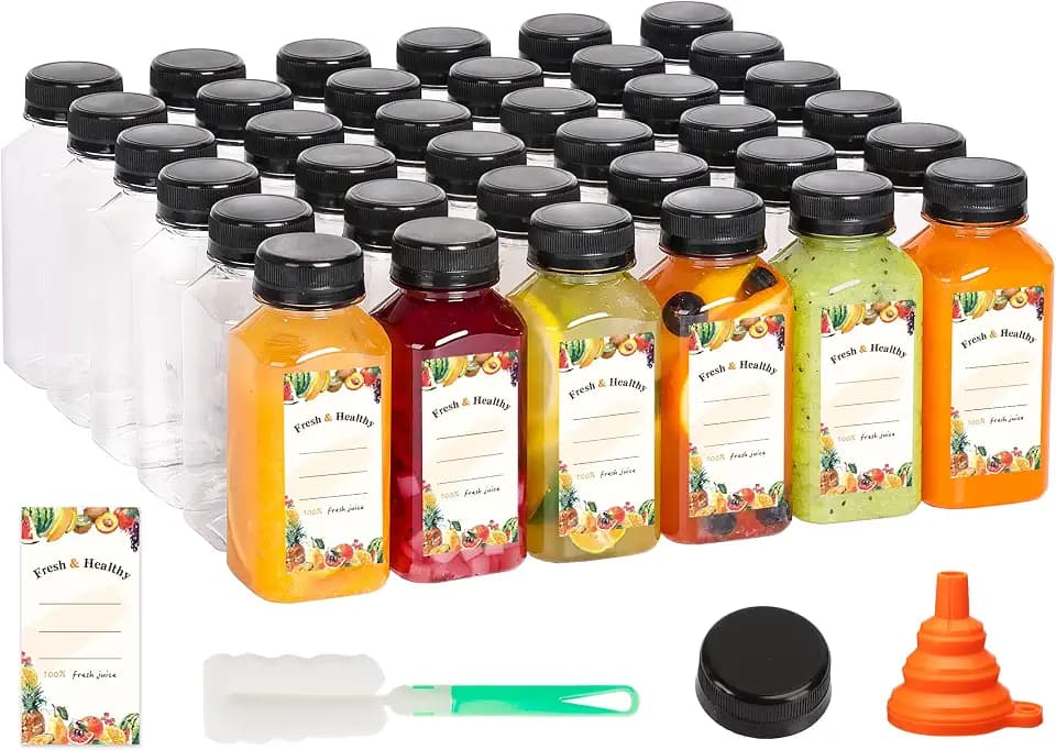 Moretoes 134pcs 8oz Juice Bottles with Caps, Plastic Bottles with Lids