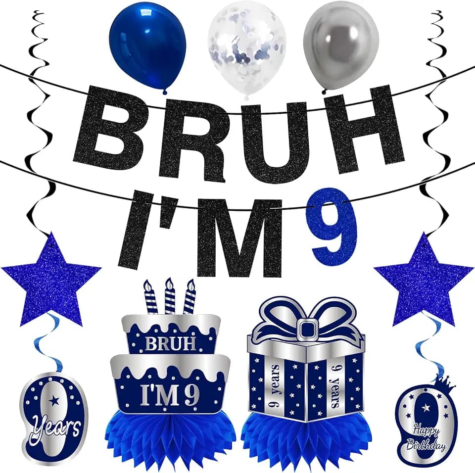 Kuxriox 9th Birthday Decorations for Boys, Bruh I'm 9 Party Supplies