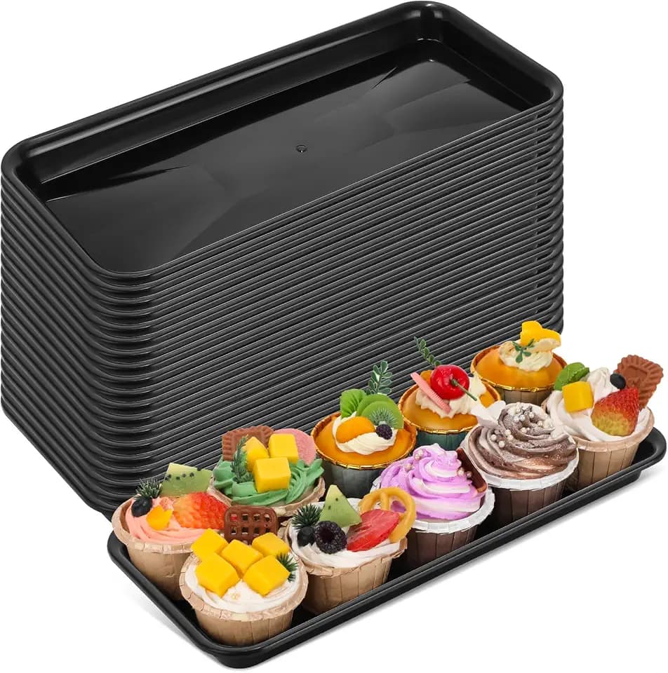 Ziliny 20 Pack Plastic Serving Trays for Party, Reusable Platters, Black