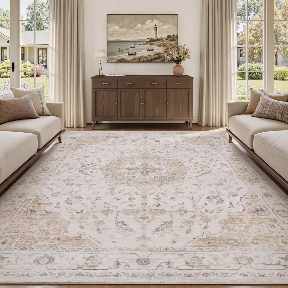 PADOOR 8X10 Area Rug,Rugs for Living Room,Soft Beige Rugs for Bedroom,Machine Washable Rug Non Slip Carpet for Dining Room Living Room Bedside Office
