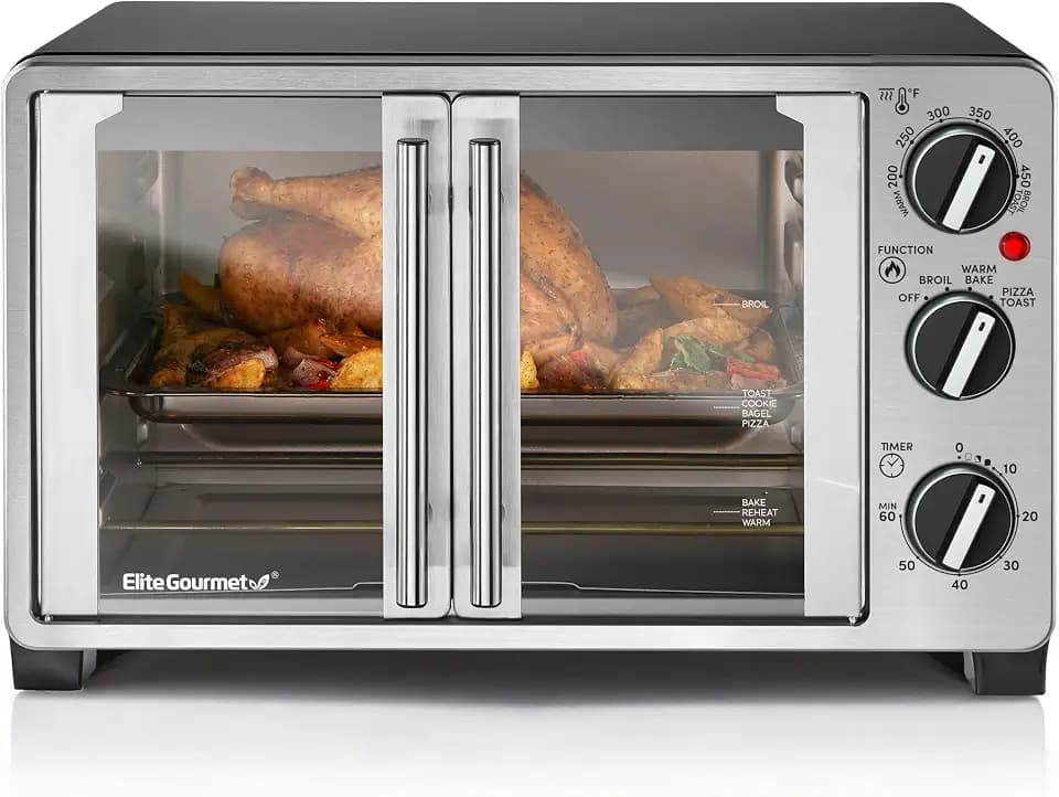 Elite Gourmet ETO2530M Double French Door Oven, 25L, 12" Pizza, SS/Black