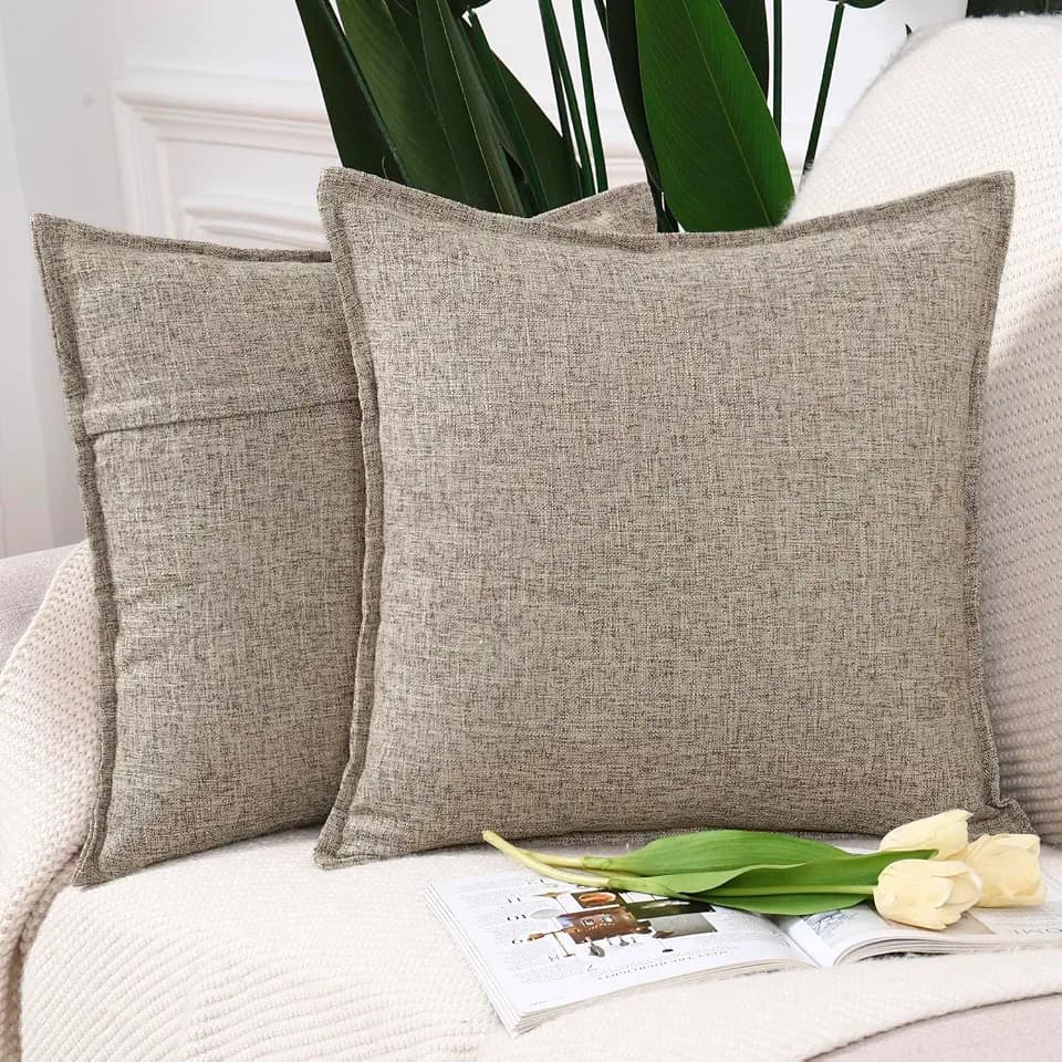 MADIZZ Pack of 2 Decorative Faux Linen Throw Pillow Covers 16x16 Inch Mixed Taupe Natural Soft Boho Farmhouse Couch Throw Pillows for Bed Accent Modern Pillowcase for Sofa Living Room Home Decor