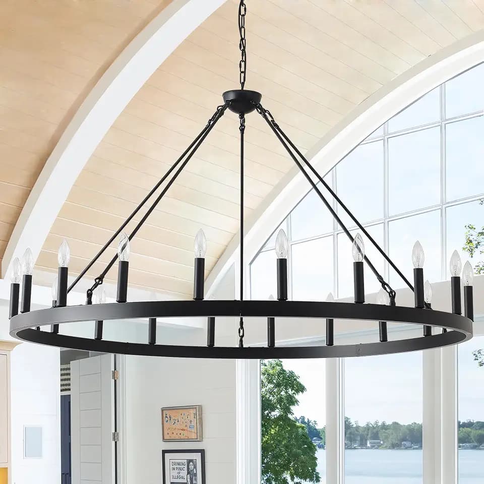 53 Inch Black Extra Large Wagon Wheel Chandelier, 20-Lights