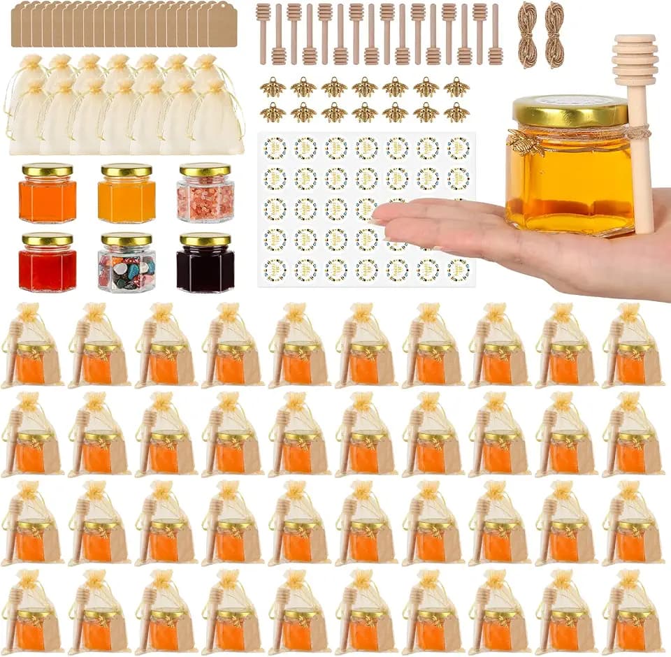 48 Pack 2 oz Hexagon Mini Glass Honey Jars