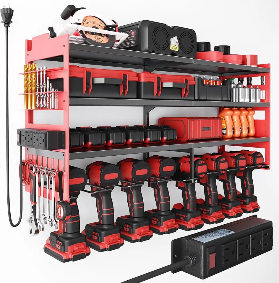 OLIXIS Power Tool Organizer Wall Mount with Charging Station for Garage