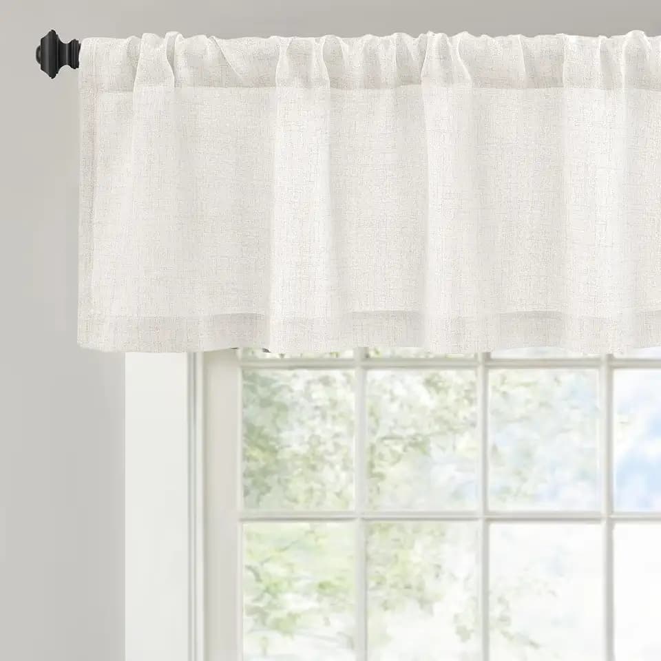 DriftAway Linen Textured Curtain Valances for Windows Light Filtering 3 Inch Rod Pocket Farmhouse Country Rustic Kitchen Valances for Bedroom Living Room Bathroom 14 inch Length Ivory White