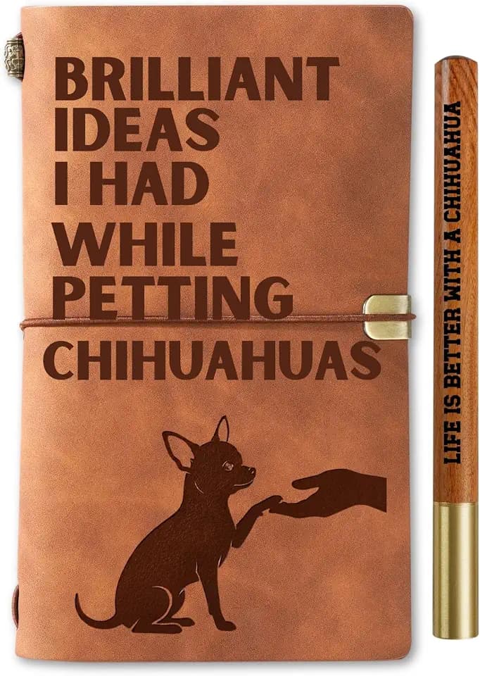 InnoBeta Chihuahua Gifts Journal Pen Set, 7.8"x5" Faux Leather Embossed Refillable Notebook for Birthday, Christmas - Brilliant Ideas